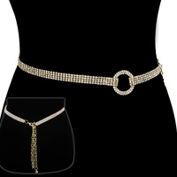 CRYSTAL RHINESTONE ONE SIZE OPEN CIRCLE WAIST CHAIN BELT WITH CLASP CLOSURE