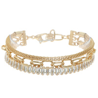3-ROW GOLD-TONE MIXED CHAIN CRYSTAL BRACELET