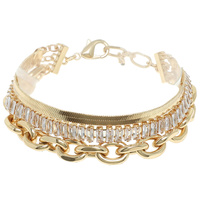 3-LAYER GOLD-TONE MIXED CHAIN BRACELET