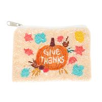 FALL THEME GIVE THANKS SEED BEAD COIN BAG