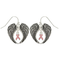 PINK RIBBON ANGEL WING CHARM EARRINGS