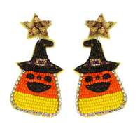 HALLOWEEN CANDY CORN SEAD BEAD DROP EARRINGS