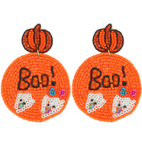 HALLOWEEN BOO JACK O LANTERN PUMPKIN GHOST SEED BEAD HANDMADE BEADED DANGLE AND DROP EARRINGS DROP EARRINGS