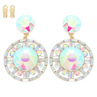 GLAM CIRCULAR GEMSTONE CLIP-ON DROP EARRINGS