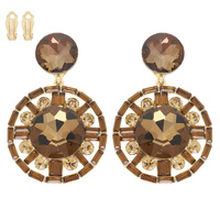 GLAM CIRCULAR GEMSTONE CLIP-ON DROP EARRINGS