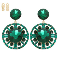 GLAM CIRCULAR GEMSTONE CLIP-ON DROP EARRINGS