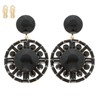 GLAM CIRCULAR GEMSTONE CLIP-ON DROP EARRINGS