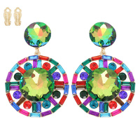 GLAM CIRCULAR GEMSTONE CLIP-ON DROP EARRINGS