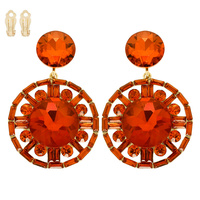 GLAM CIRCULAR GEMSTONE CLIP-ON DROP EARRINGS