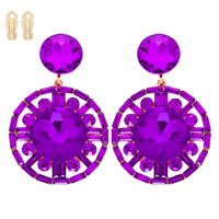 GLAM CIRCULAR GEMSTONE CLIP-ON DROP EARRINGS