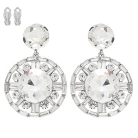 GLAM CIRCULAR GEMSTONE CLIP-ON DROP EARRINGS