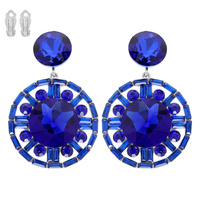 GLAM CIRCULAR GEMSTONE CLIP-ON DROP EARRINGS