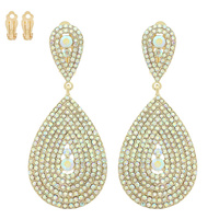 CRYSTAL PAVE TEARDROP CLIP-ON EARRINGS