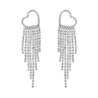 OPEN HEART TASSEL LONG DROP CRYSTAL EARRINGS