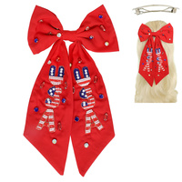PATRIOTIC USA EMBROIDERED BOW BARRETTE HAIR CLIP