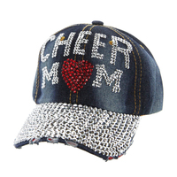 Cheer Mom In Stones On Distressed Denim Fashion Baseball Cap