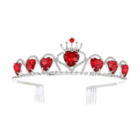 HEART SHAPED GEMSTONE CRYSTAL RHINESTONE PAVE TIARA WITH COMB