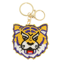 GAME DAY TIGER BEAD EMBROIDERED KEYCHAIN