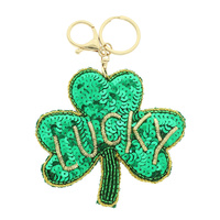 LUCKY SHAMROCK SEQUINS EMBELLISHED KEYCHAIN