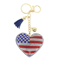 PATRIOTIC HEART CHARM TASSEL KEYCHAIN