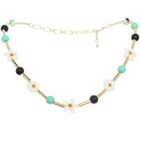 MULTI-COLORED FLORAL BEADED CHOKER NECKLACE