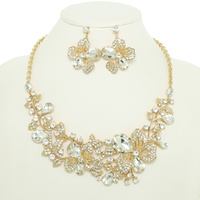 FLOWER THEME JEWLED STATEMENT NECKLACE SET