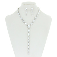 OVAL CUT CRYSTAL LARIAT NECKLACE SET