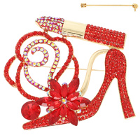 FLORAL JEWELED HIGH HEEL LIPSTICK BROOCH PIN