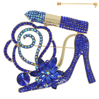 FLORAL JEWELED HIGH HEEL LIPSTICK BROOCH PIN