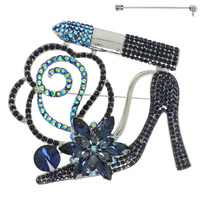 FLORAL JEWELED HIGH HEEL LIPSTICK BROOCH PIN