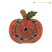 HALLOWEEN MULTICOLOR CRYSTAL RHINESTONE PAVE JACK-O-LANTERN PUMPKIN MARCASITE BROOCH PIN IN GOLD TONE OXIDIZED METAL