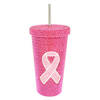 PINK RIBBON JEWELED STAINLESS STEEL TUMBLER