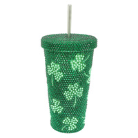 SAINT PATRICKS JEWELED STAINLESS STEEL TUMBLER